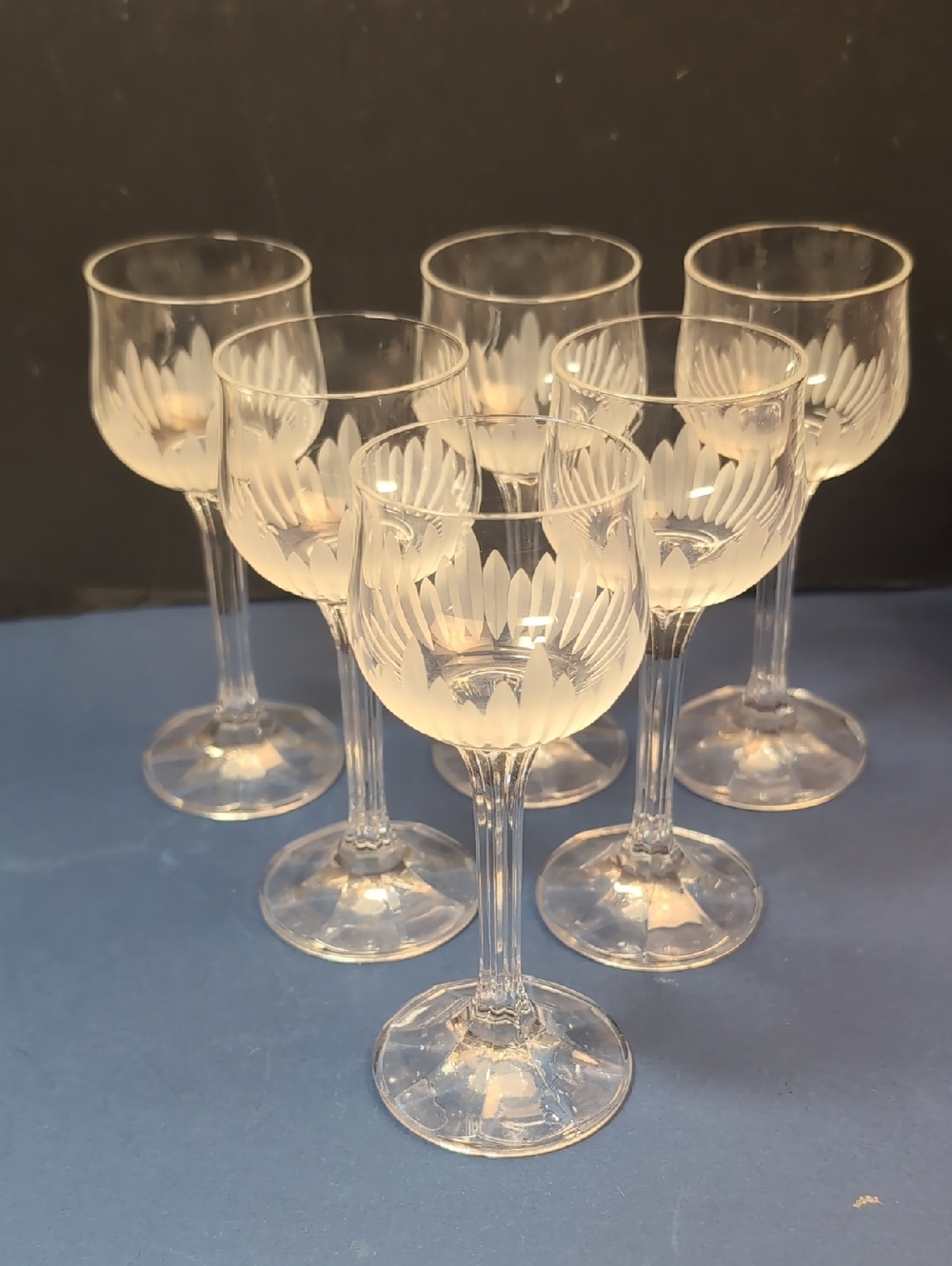Vintage Etched Liqueur Stemmed Glasses set of 6